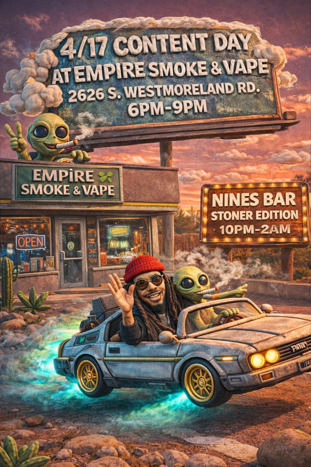 Content Day at Empire Smoke & Vape — April 17, 6PM–9PM, then Nines Bar Stoner Edition 10PM–2AM